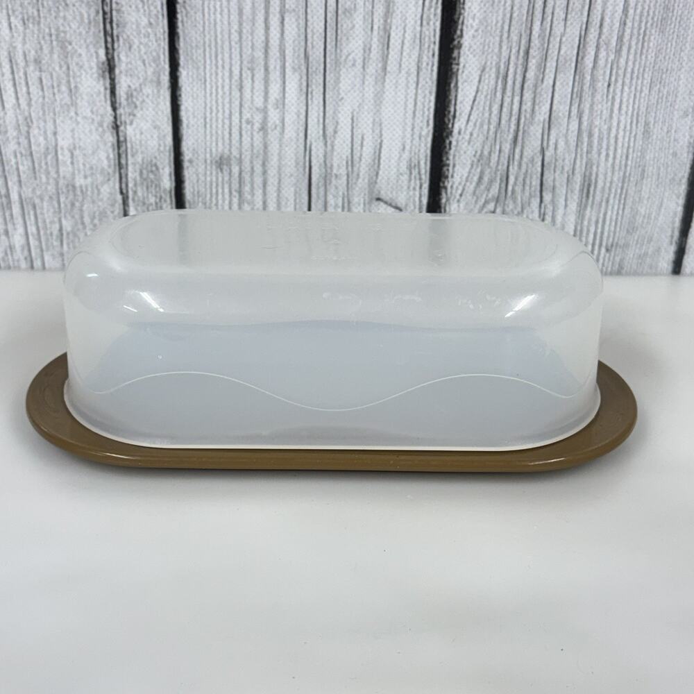 Vintage Tupperware Butter Dish 5080A-4 Clear Sheer Lid Brown Base Holds 1 Stick
